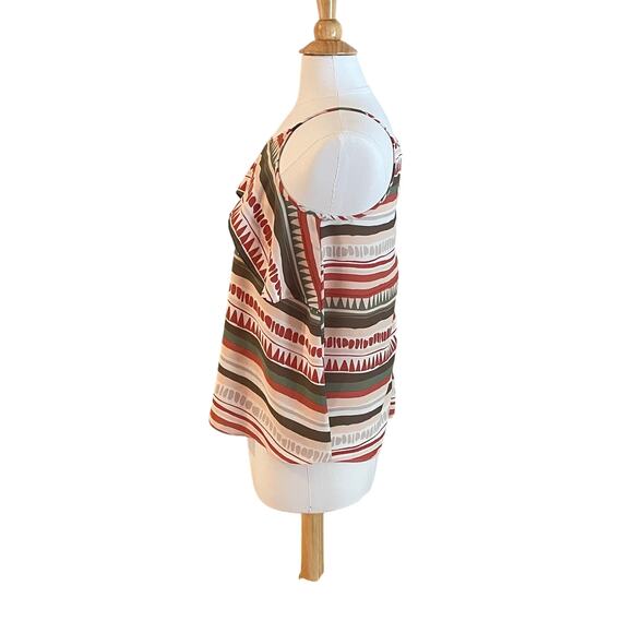 LOFT Ruffle Camisole in Autumn Colors, Burnt Orange, Olive, Ivory, Striped, S - Picture 5 of 11